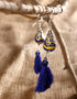 Blue Pottery Bead With Tassels Earring (Blue & Yellow Striped)